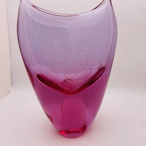 Frantisek Zemek Vase Hand Cut Pink Ombré Bohemian Glass Nude Woman Sitting Czech